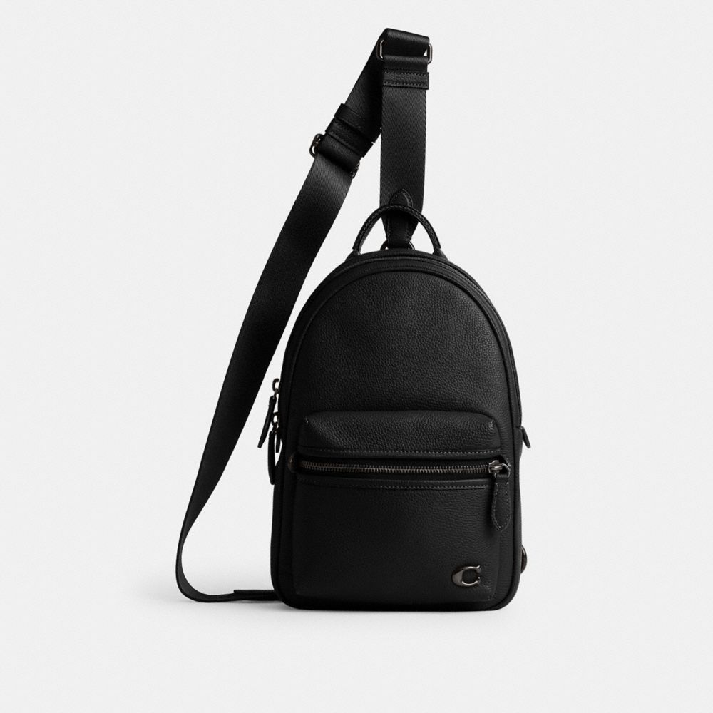 COACH®,CHARTER PACK,Polished Pebble Leather,Medium,Black,Front View