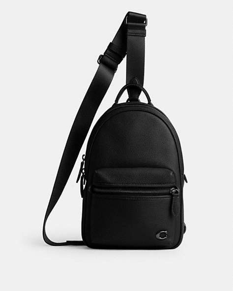 COACH®,CHARTER PACK,Polished Pebble Leather,Black,Front View