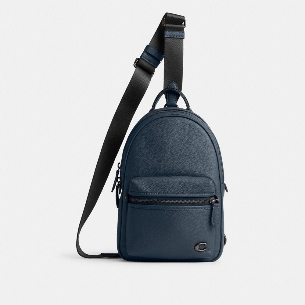 COACH®,CHARTER PACK,Polished Pebble Leather,Medium,Dark Denim,Front View