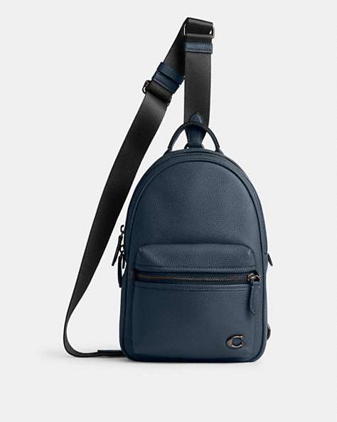 COACH®,CHARTER PACK,Polished Pebble Leather,Medium,Dark Denim,Front View