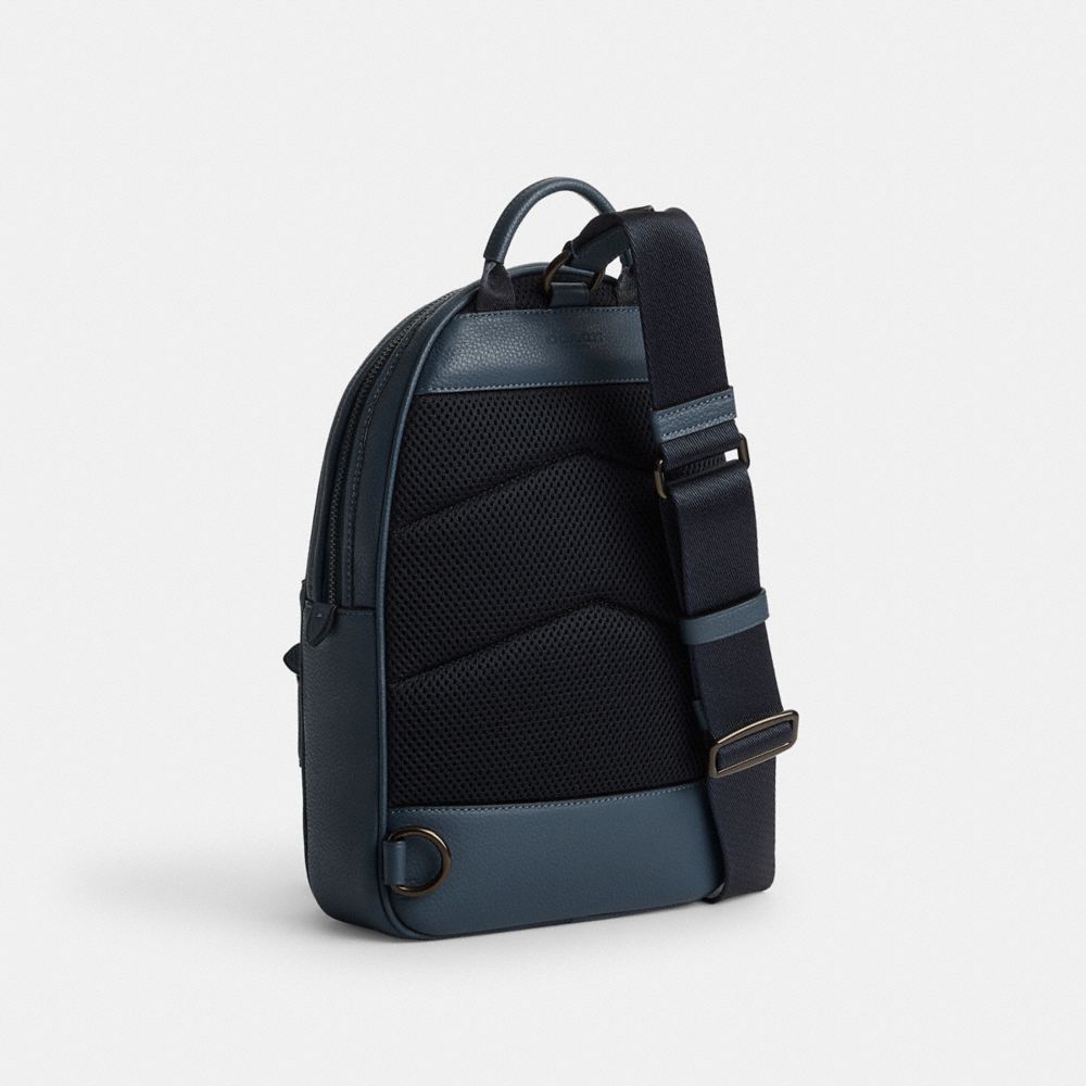 COACH®,CHARTER PACK,Polished Pebble Leather,Medium,Dark Denim,Angle View