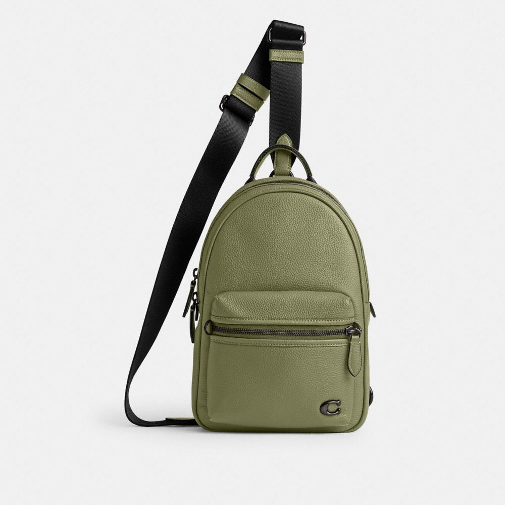 COACH®,CHARTER PACK,Polished Pebble Leather,Medium,Moss,Front View