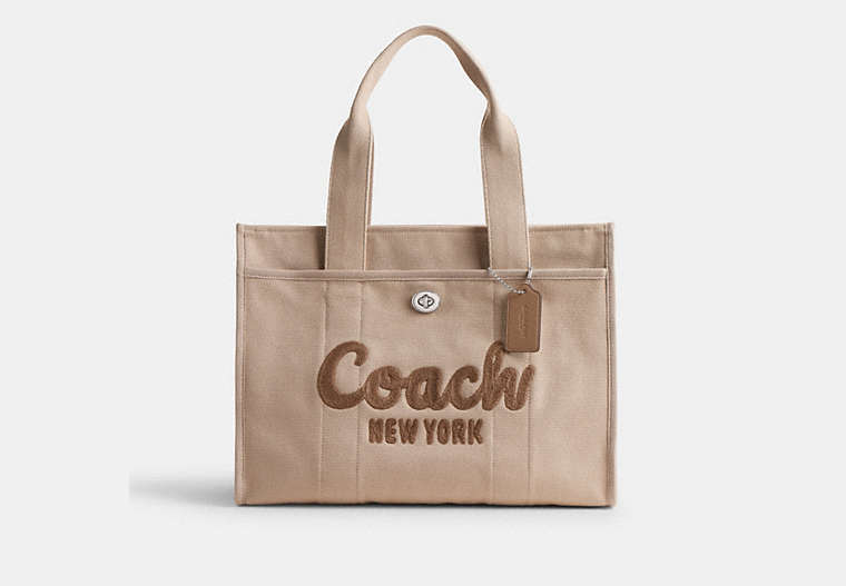 COACH®,CARGO TOTE BAG 42,canvas,X-Large,Silver/Dark Natural,Front View image number 0