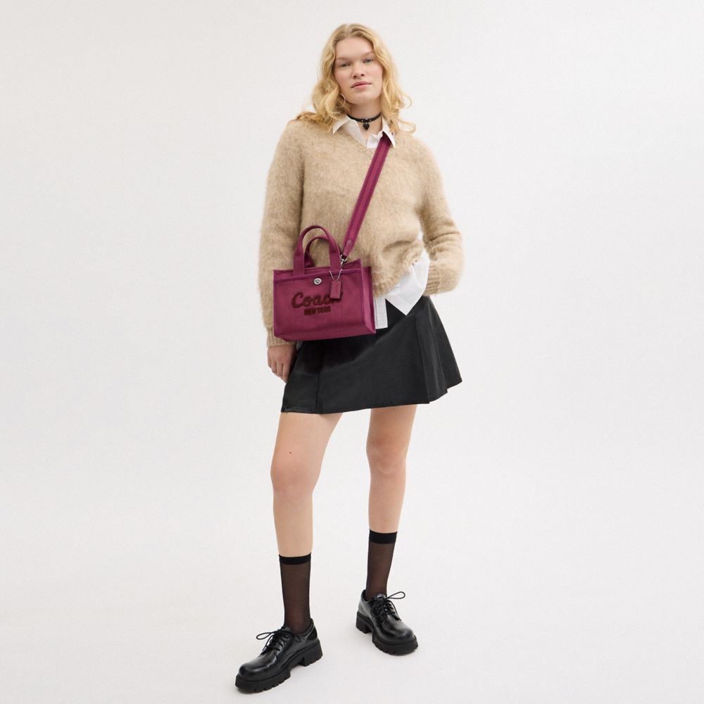 COACH®,Cargo Tote Bag 26,Cotton,Leather,Canvas,Crossbody,No Embellishment,Compact,Casual,Purple