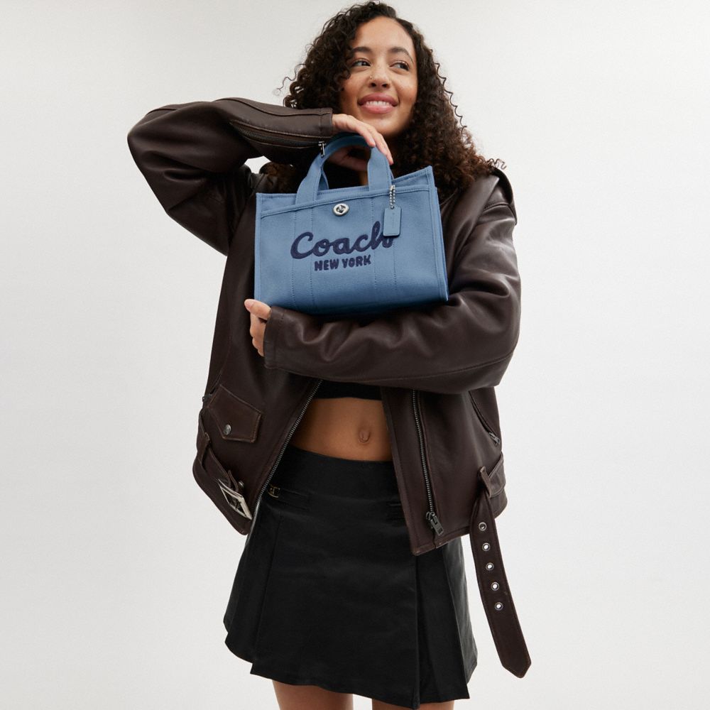 COACH®,Cargo Tote Bag 26,Leather,Canvas,Cotton,Crossbody,No Embellishment,Compact,Casual,Blue,Detail View