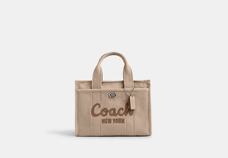 COACH®,CARGO TOTE BAG 26,canvas,Medium,Silver/Dark Natural,Front View image number 0
