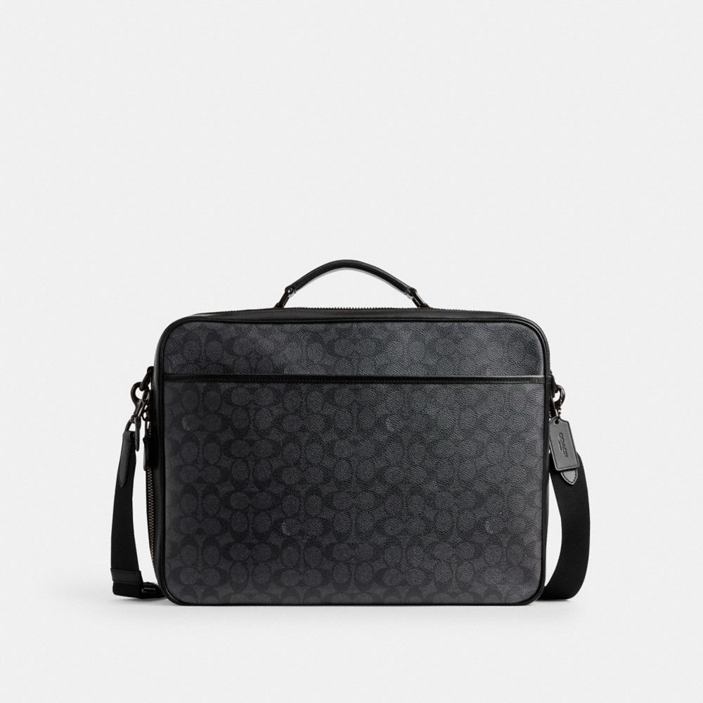 COACH®,GOTHAM CONVERTIBLE BRIEF IN SIGNATURE CANVAS,Signature Coated Canvas,Large,Charcoal,Front View