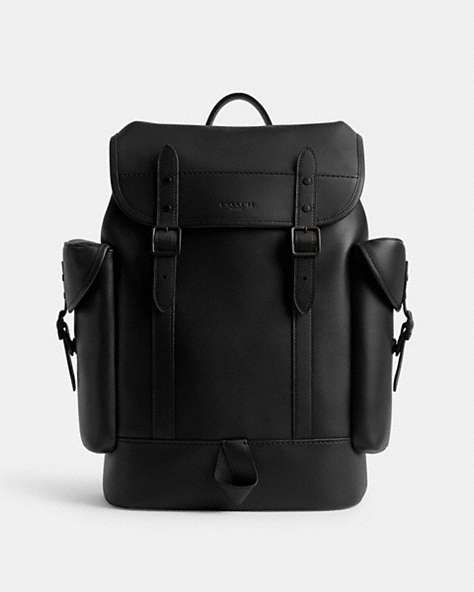COACH®,HITCH BACKPACK,Glovetanned Leather,Black,Front View