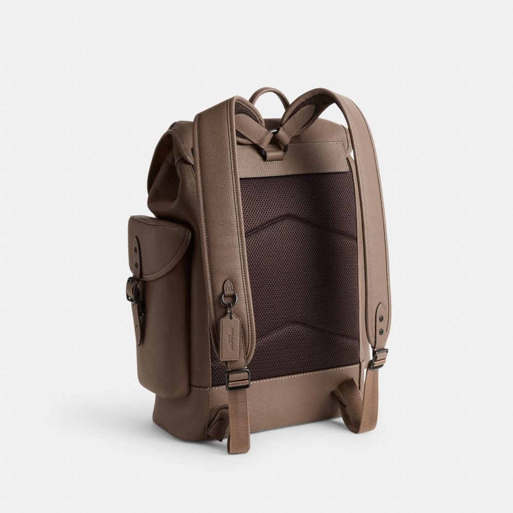 COACH®,HITCH BACKPACK,Polished Pebble Leather,Large,Dark Stone,Angle View