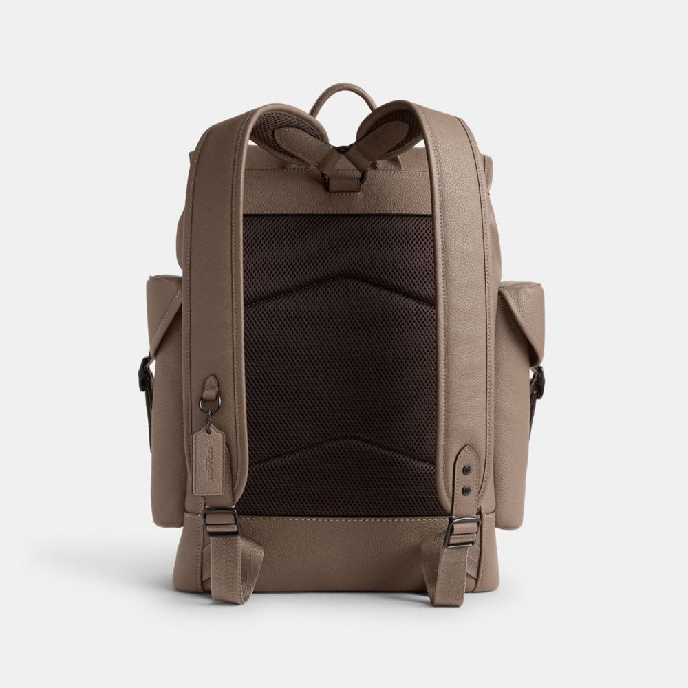 COACH®,HITCH BACKPACK,Polished Pebble Leather,Large,Dark Stone,Back View
