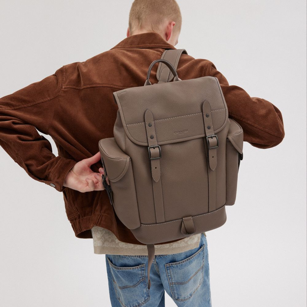 COACH®,Hitch Backpack,Leather,Mesh,Backpack,Logo,Casual,Brown,Detail View