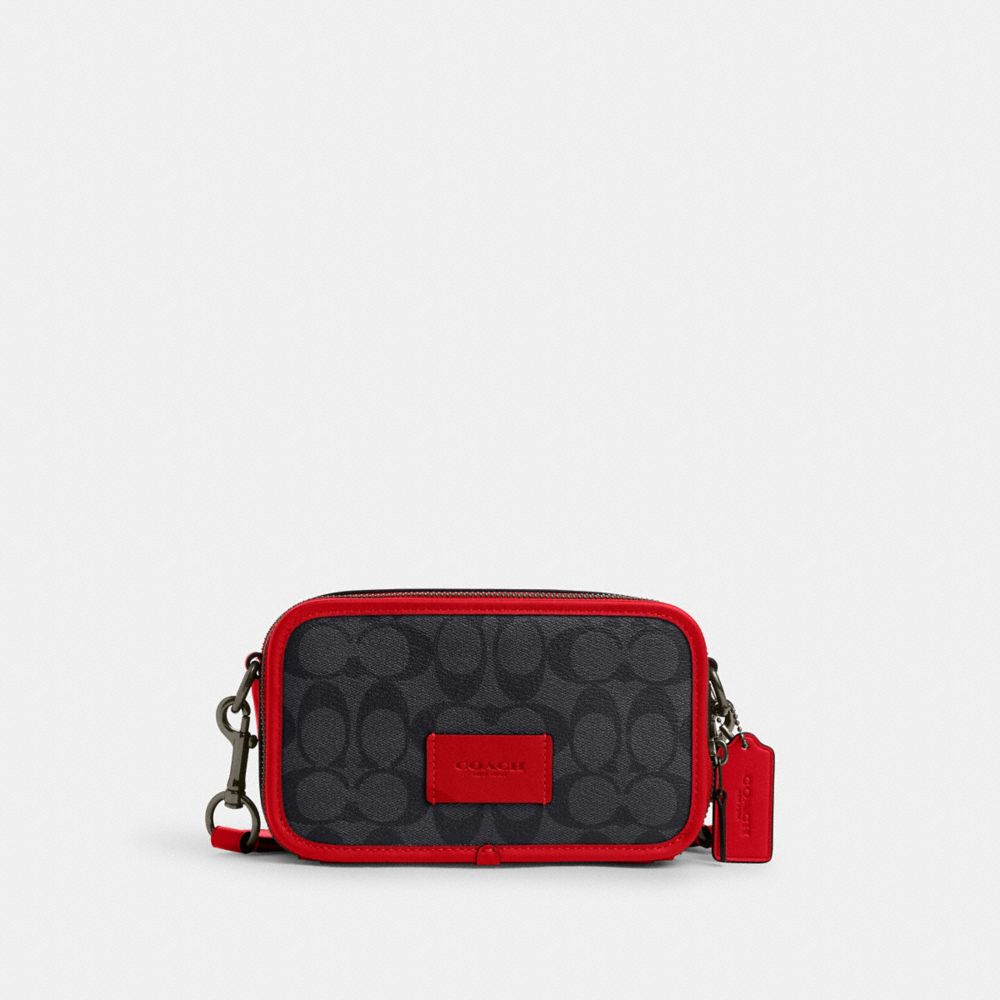 COACH®,WYATT CROSSBODY IN COLORBLOCK SIGNATURE CANVAS,Small,Black Antique Nickel/Charcoal/Bright Poppy,Front View