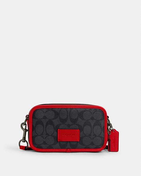 COACH®,WYATT CROSSBODY IN COLORBLOCK SIGNATURE CANVAS,cotton,Small,Black Antique Nickel/Charcoal/Bright Poppy,Front View