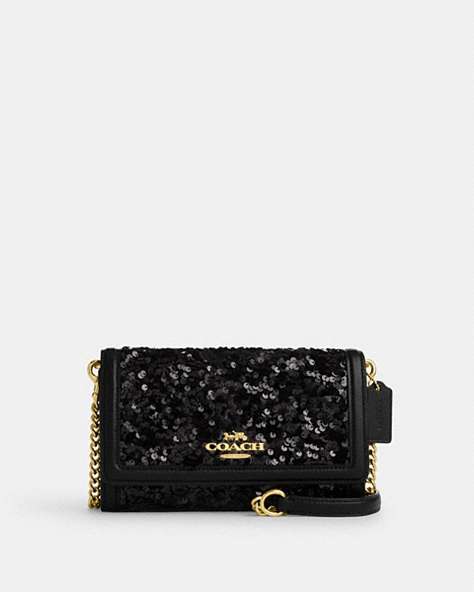 COACH®,FLAP CROSSBODY,Leather,Gold/Black,Front View