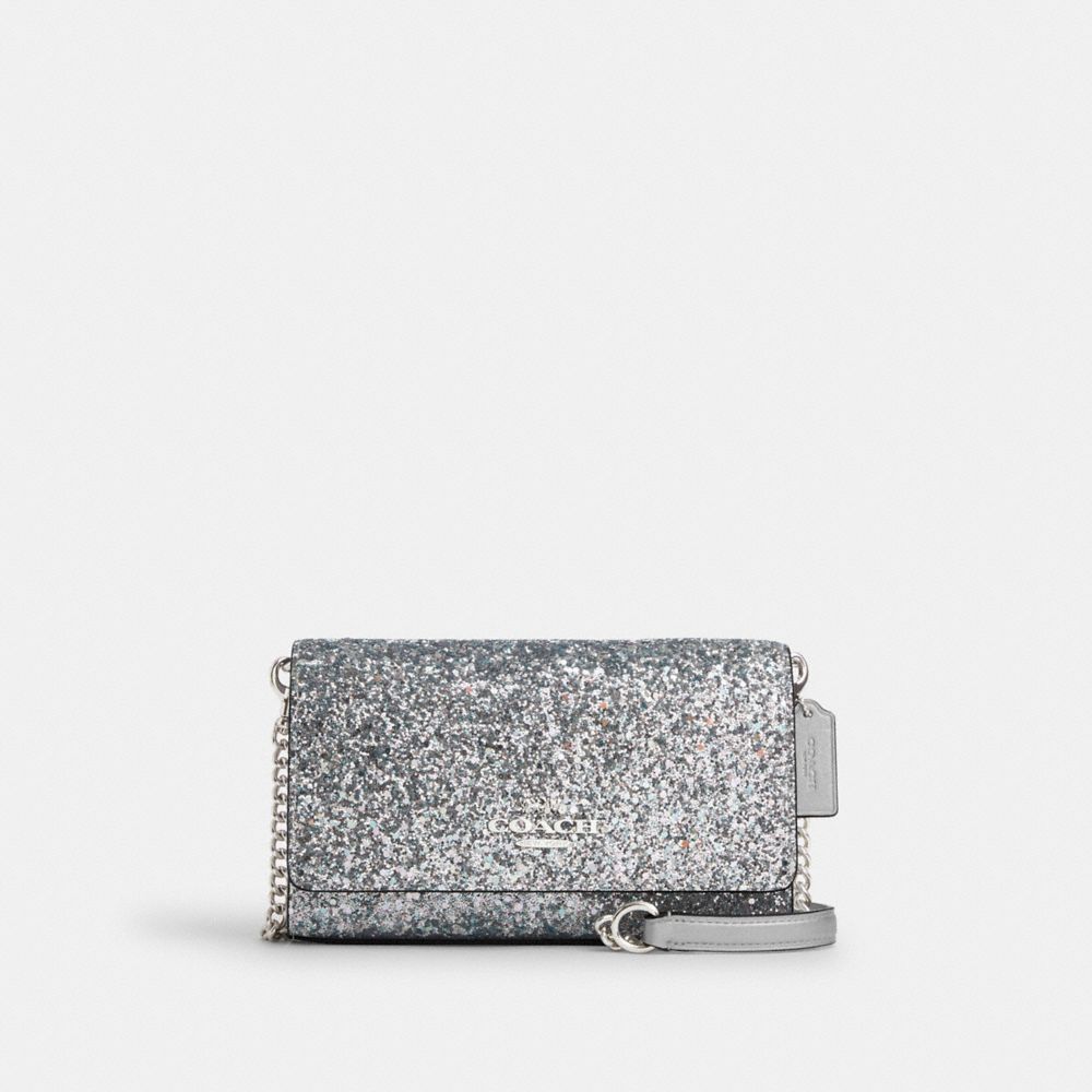 COACH®,FLAP CLUTCH CROSSBODY,Mini,Silver/Silver,Front View