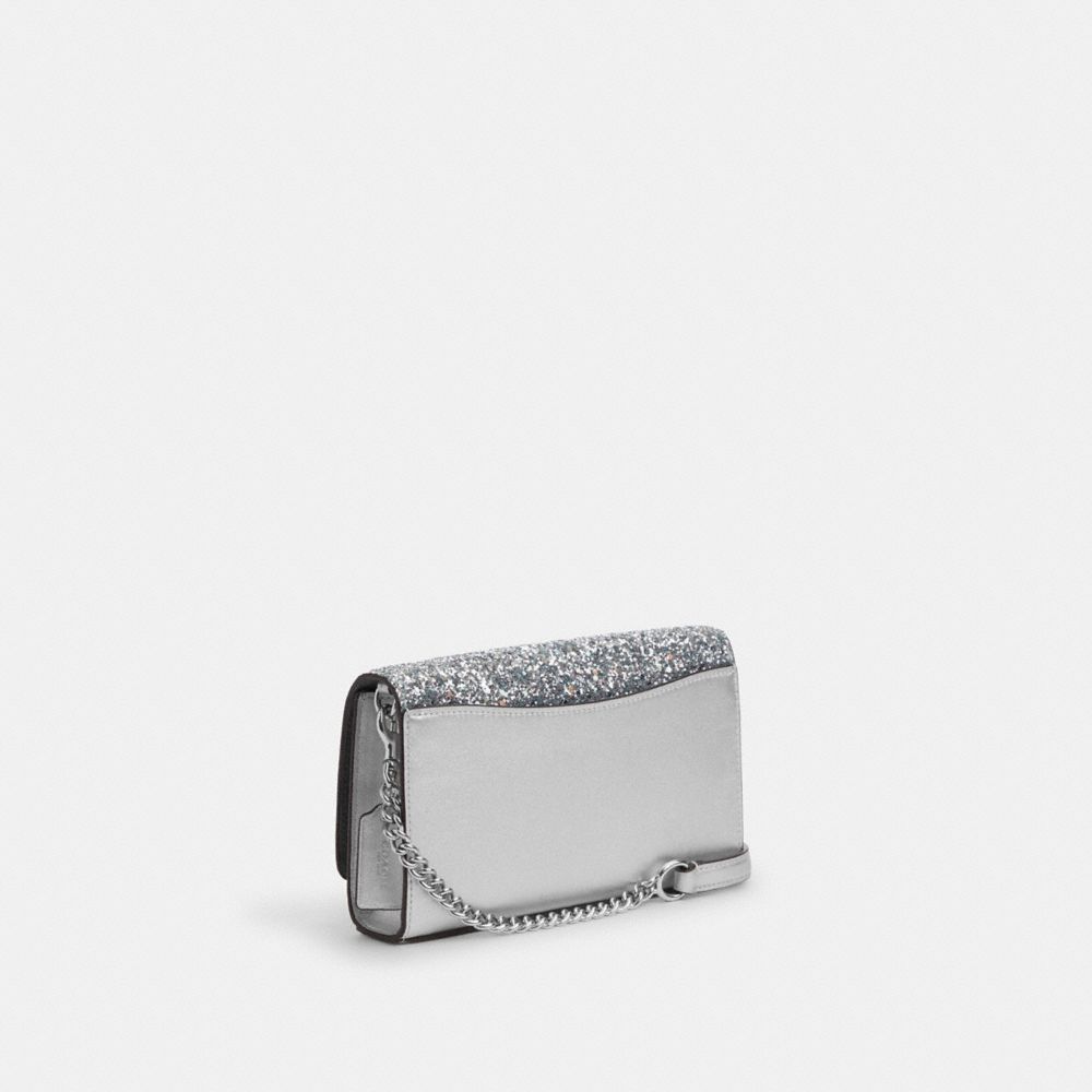 COACH®,FLAP CLUTCH CROSSBODY,Mini,Silver/Silver,Angle View