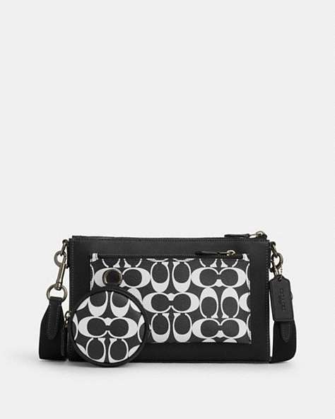 COACH®,HOLDEN CROSSBODY IN SIGNATURE CANVAS,pvc,Small,Gunmetal/Black/Chalk,Front View