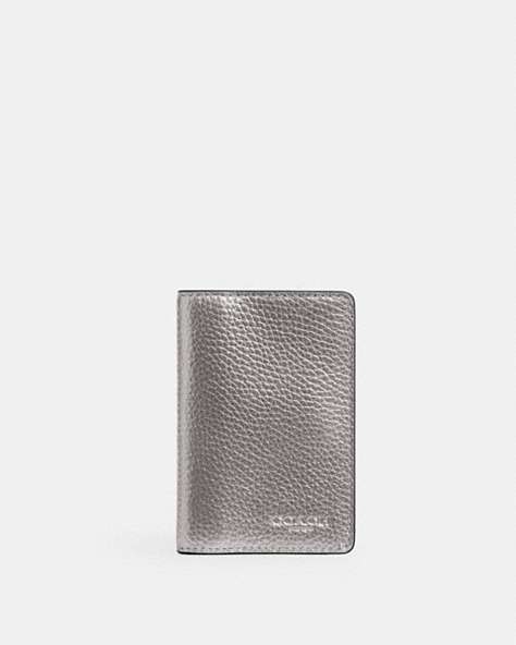 COACH®,ID WALLET,Leather,Black Antique Nickel/Metallic Ash,Front View