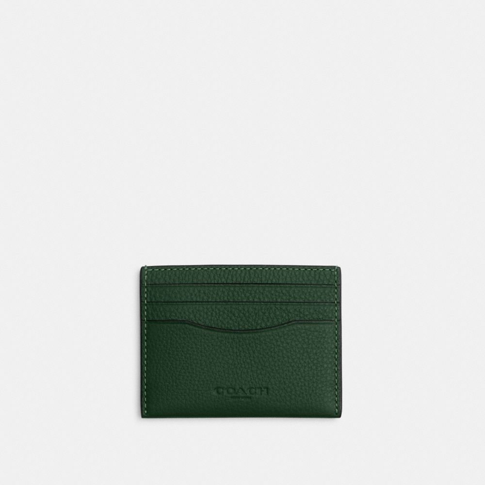 COACH®,Slim Id Card Case,Leather,Card Case,Casual,Emerald,Front View