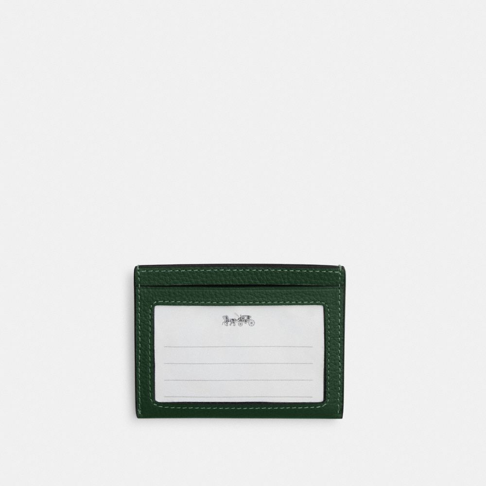 COACH®,SLIM ID CARD CASE,Cuir galet,Vert Chasseur,Back View