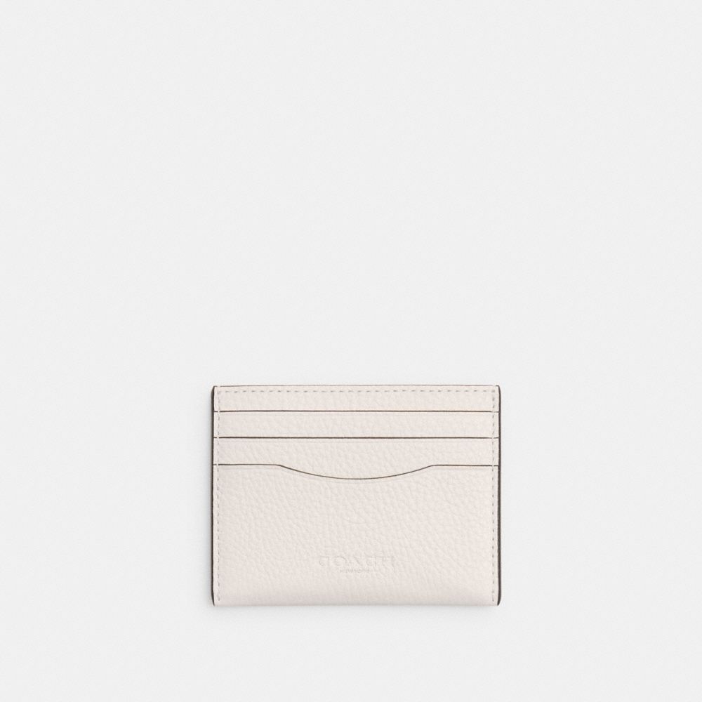 COACH®,SLIM ID CARD CASE,Pebbled Leather,Chalk,Front View