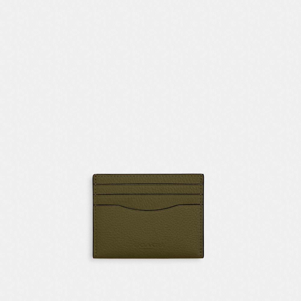 COACH®,SLIM ID CARD CASE,Cuir galet,Olive,Front View