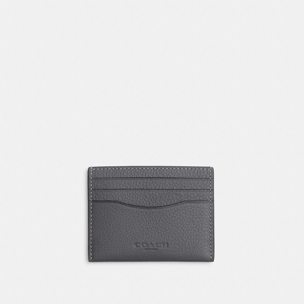 COACH®,SLIM ID CARD CASE,Pebbled Leather,Gunmetal/Industrial Grey,Front View