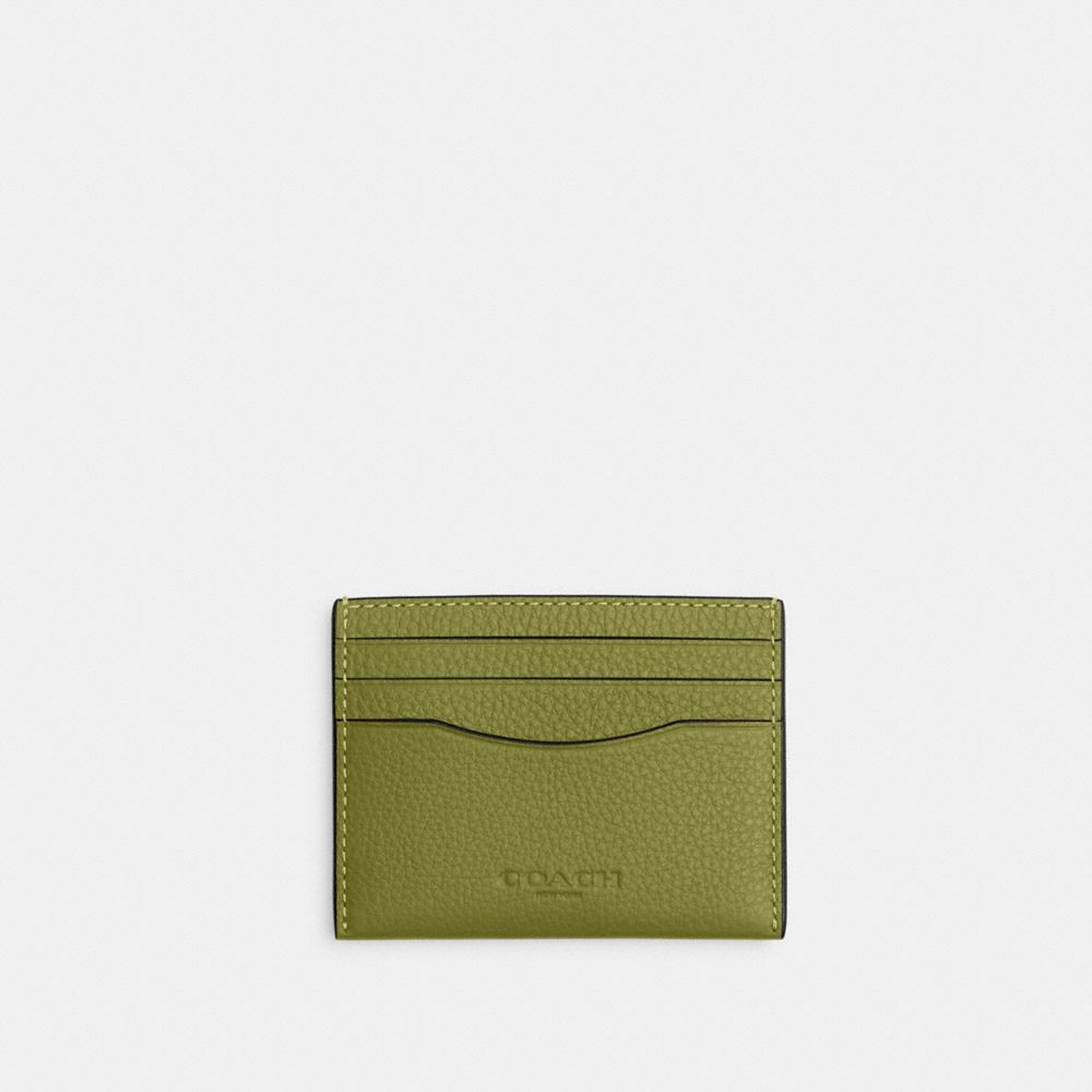 COACH®,SLIM ID CARD CASE,Pebbled Leather,Black Antique Nickel/Yellow Green,Front View