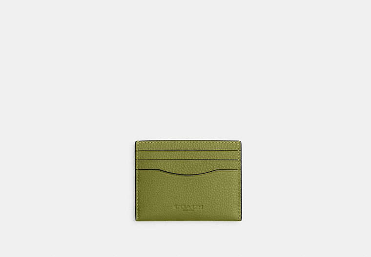 COACH®,SLIM ID CARD CASE,Pebbled Leather,Black Antique Nickel/Yellow Green,Front View