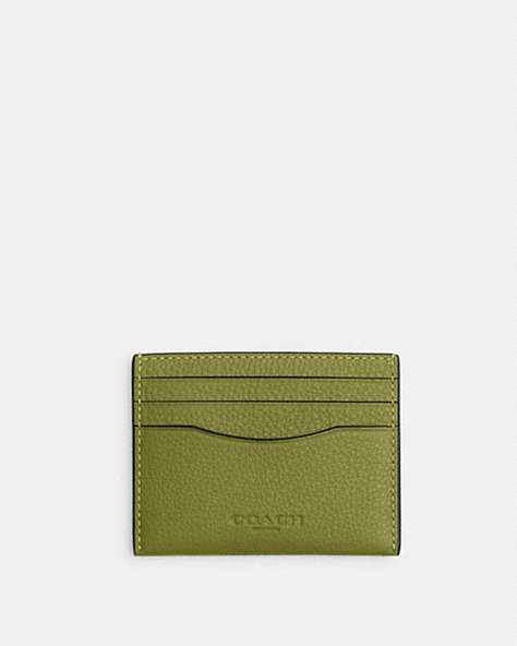 COACH®,SLIM ID CARD CASE,Pebbled Leather,Black Antique Nickel/Yellow Green,Front View