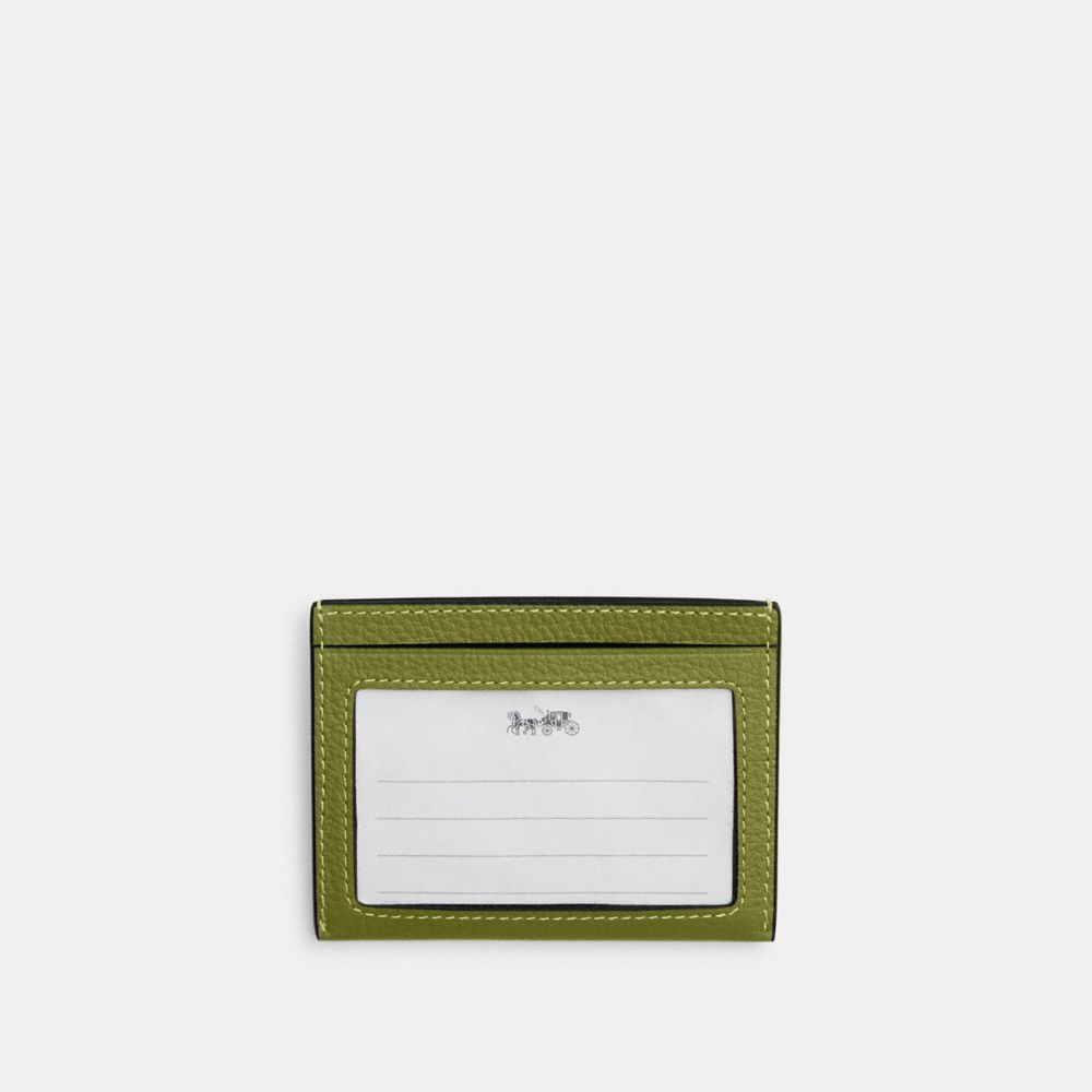 COACH®,SLIM ID CARD CASE,Pebbled Leather,Black Antique Nickel/Yellow Green,Back View
