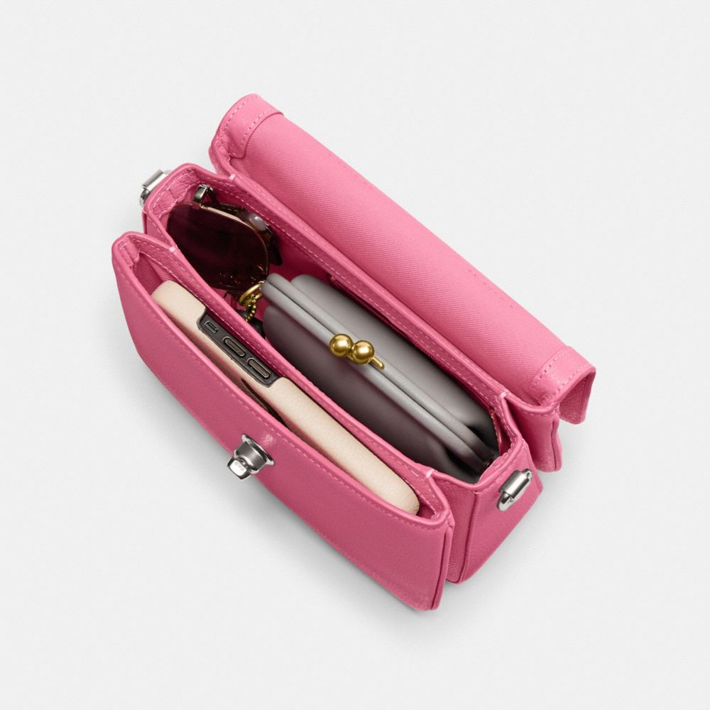 COACH®,Cassie Crossbody Bag 19 With Heart Strap,Leather,Crossbody,Heart Embellishment,Chain Detail,Logo,Metal,Compact,Day ...,Pink,Inside View, Top View