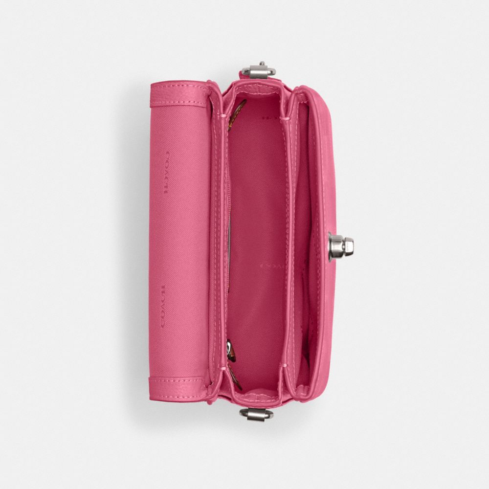 COACH®,Cassie Crossbody Bag 19 With Heart Strap,Leather,Crossbody,Heart Embellishment,Chain Detail,Logo,Metal,Compact,Day ...,Pink,Inside View,Top View