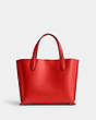 COACH®,WILLOW TOTE BAG 24 WITH HEART CHARM,Polished Pebble Leather,Medium,Silver/Sport Red,Back View