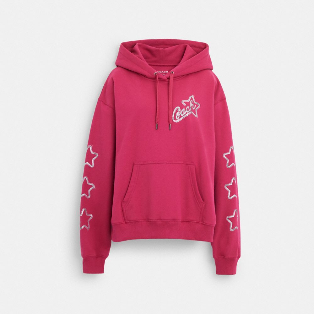 COACH®,STAR RELAXED HOODIE,Bright Pink,Front View