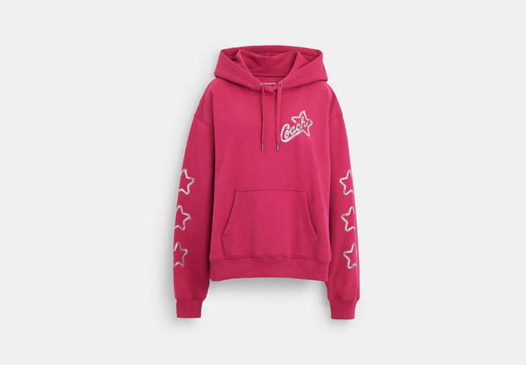 COACH®,STAR RELAXED HOODIE,cotton,Bright Pink,Front View