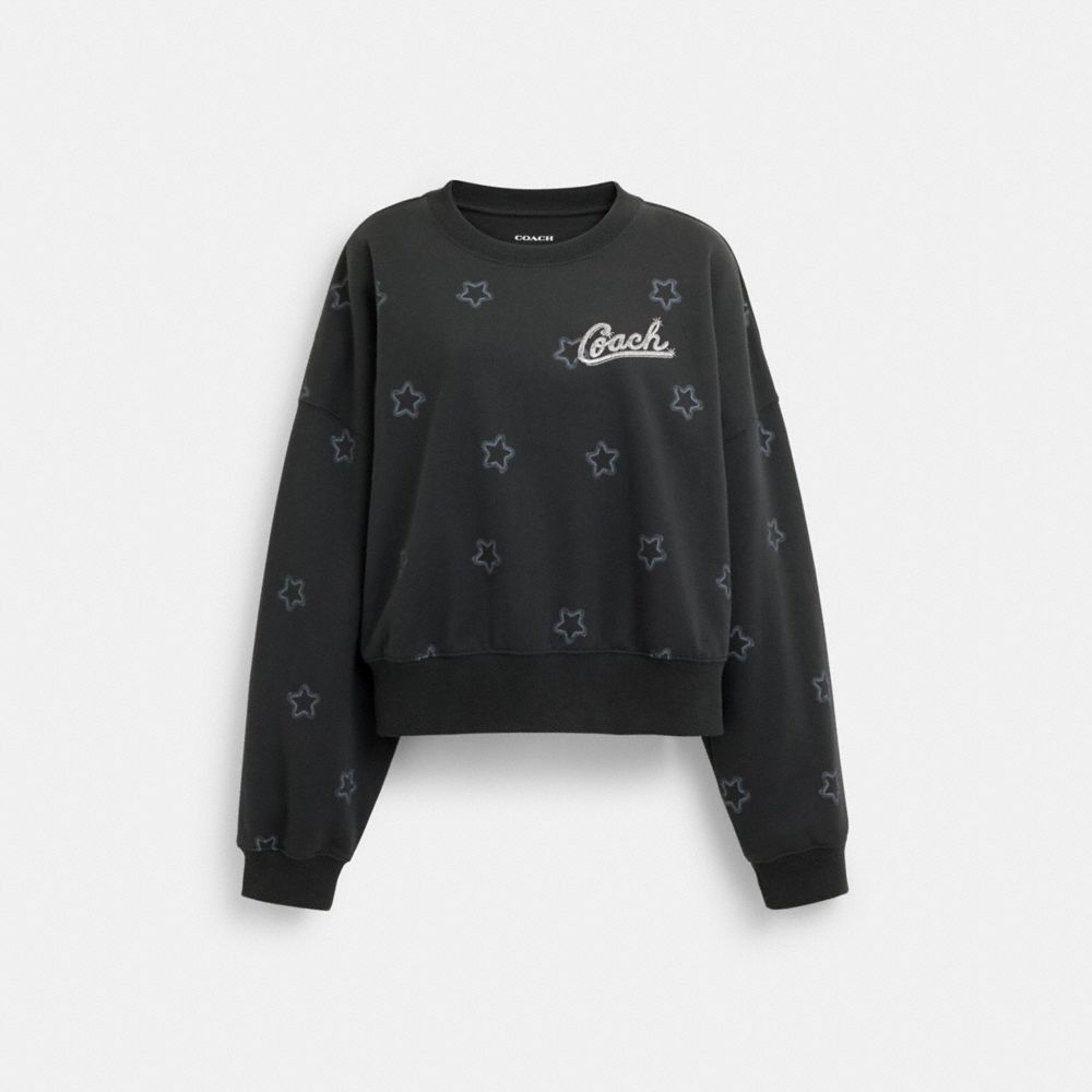 COACH®,STAR CROPPED CREWNECK,Black,Front View