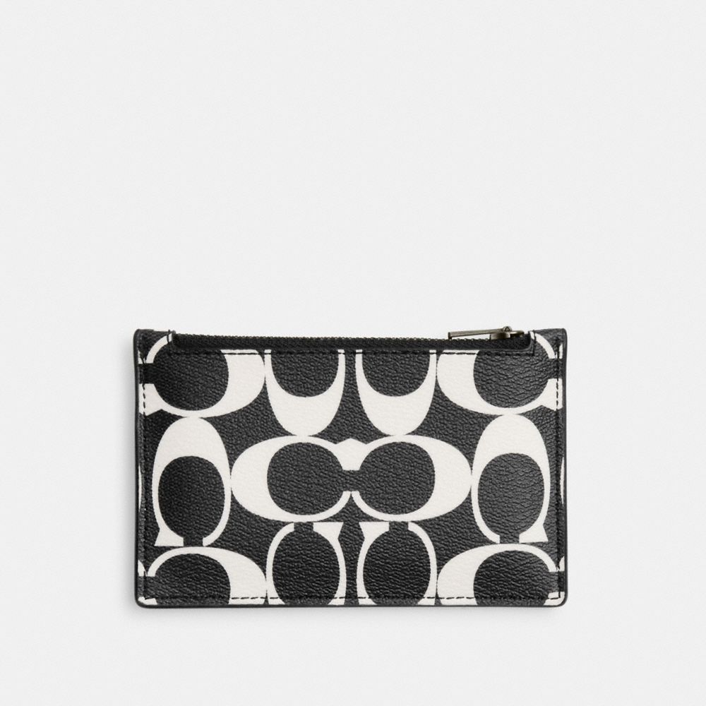 COACH®,ZIP CARD CASE IN SIGNATURE CANVAS,Signature Canvas,Gunmetal/Black/Chalk,Front View