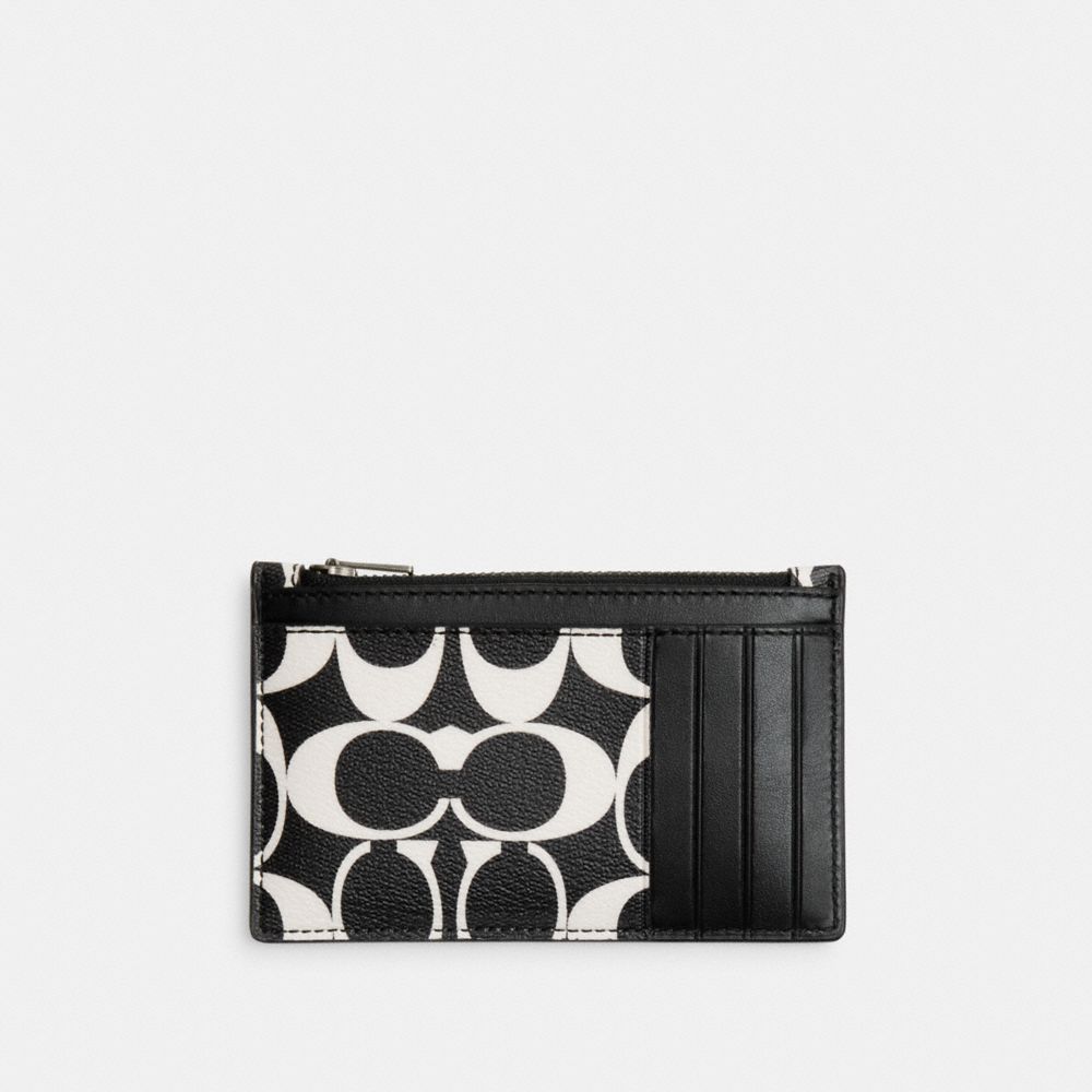 COACH®,ZIP CARD CASE IN SIGNATURE CANVAS,Signature Canvas,Gunmetal/Black/Chalk,Back View