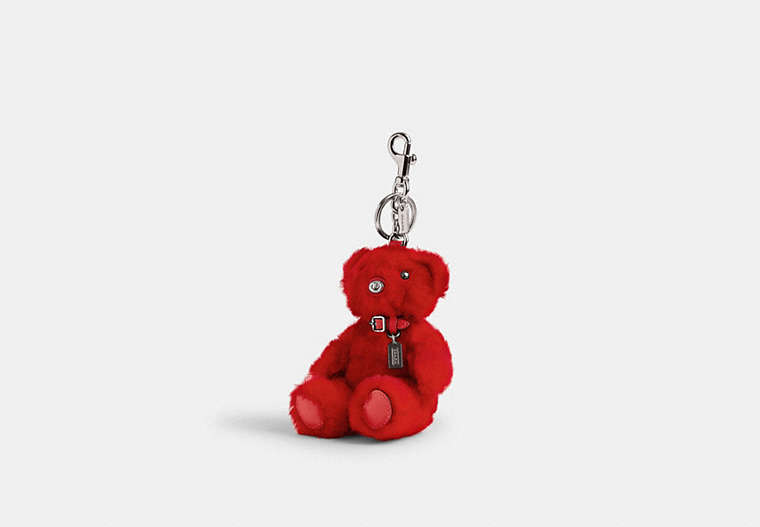 COACH®,BEAR BAG CHARM IN SIGNATURE SHEARLING,Silver/Sport Red Multi,Front View