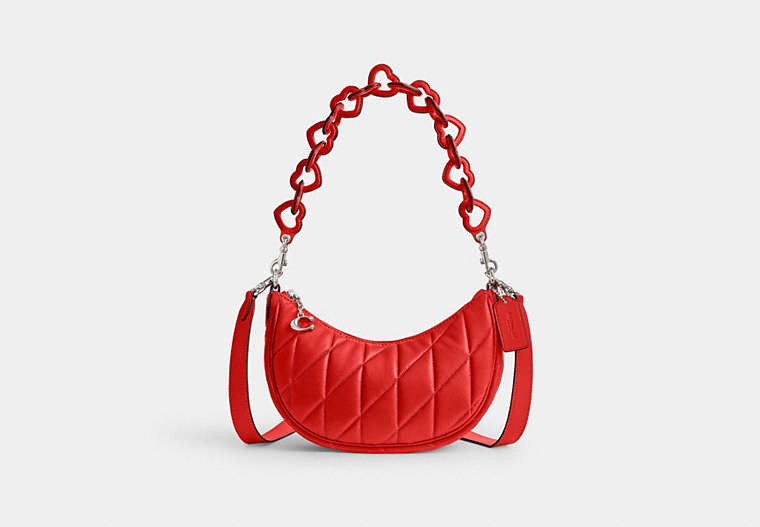 COACH®,MIRA SHOULDER BAG WITH PILLOW QUILTING AND HEART STRAP,Nappa leather,Medium,Silver/Sport Red,Front View