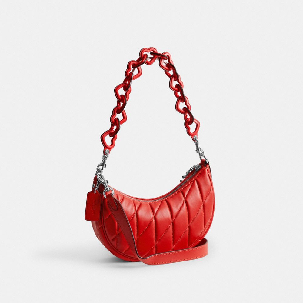 COACH®,MIRA SHOULDER BAG WITH PILLOW QUILTING AND HEART STRAP,Nappa leather,Medium,Silver/Sport Red,Angle View