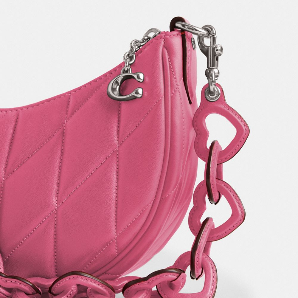 COACH®,Mira Shoulder Bag With Pillow Quilting And Heart Strap,Leather,Shoulder Bag,Chain Detail,Heart Embellishment,Logo,E...,Pink,Closer View