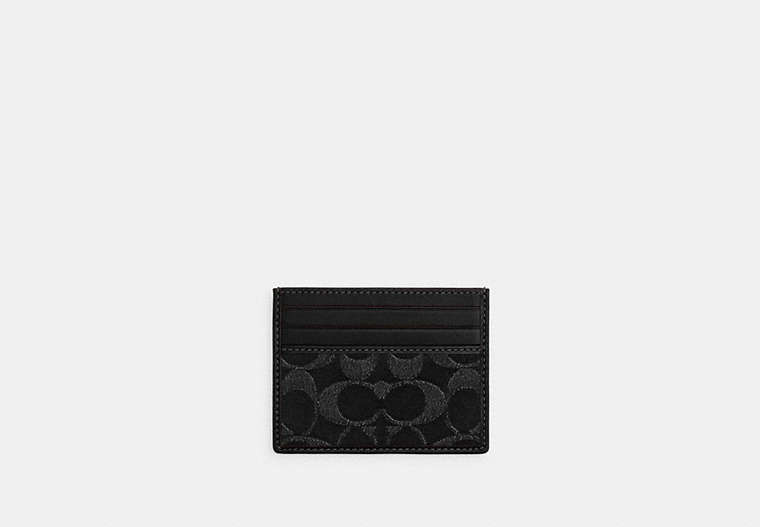 COACH®,SLIM ID CARD CASE IN SIGNATURE DENIM,Leather,Silver/Black,Front View
