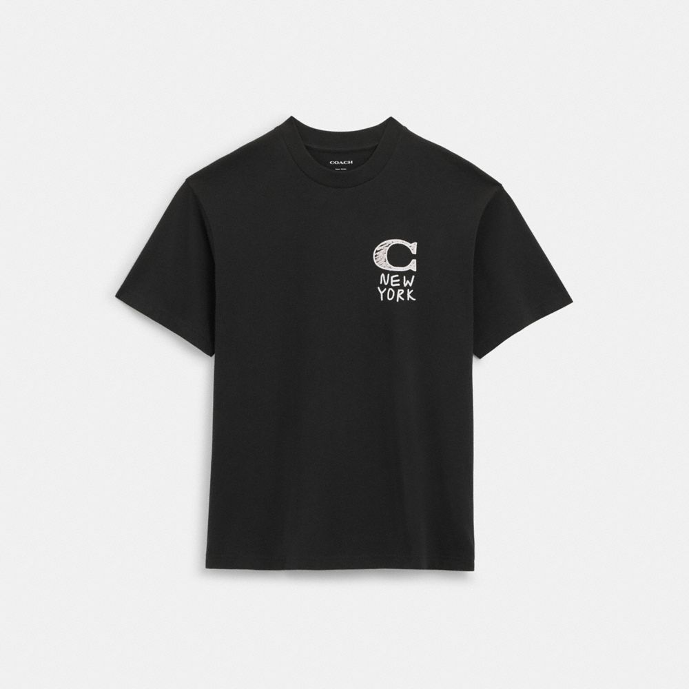 COACH®,NEW YORK T-SHIRT,Black,Front View