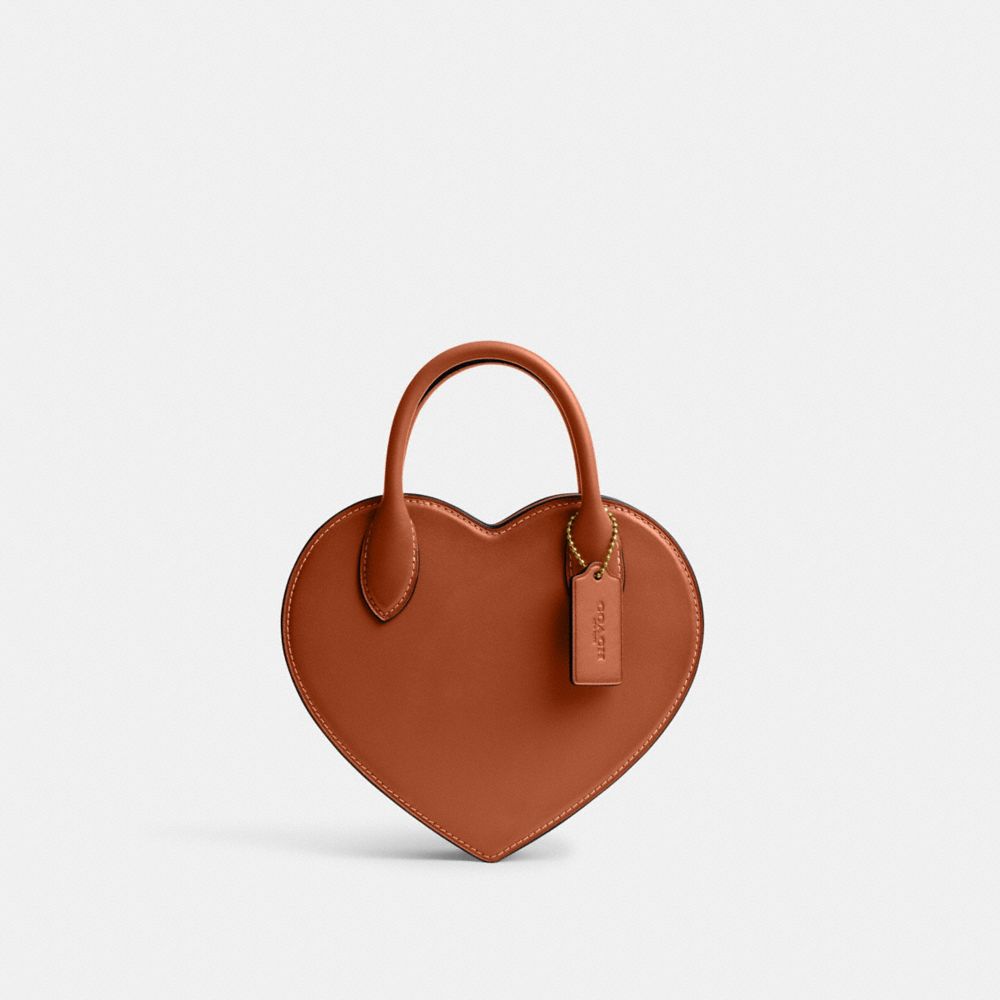 COACH®,HEART BAG IN REGENERATIVE LEATHER,Glovetanned Leather,Small,Brass/Burnished Amber,Front View