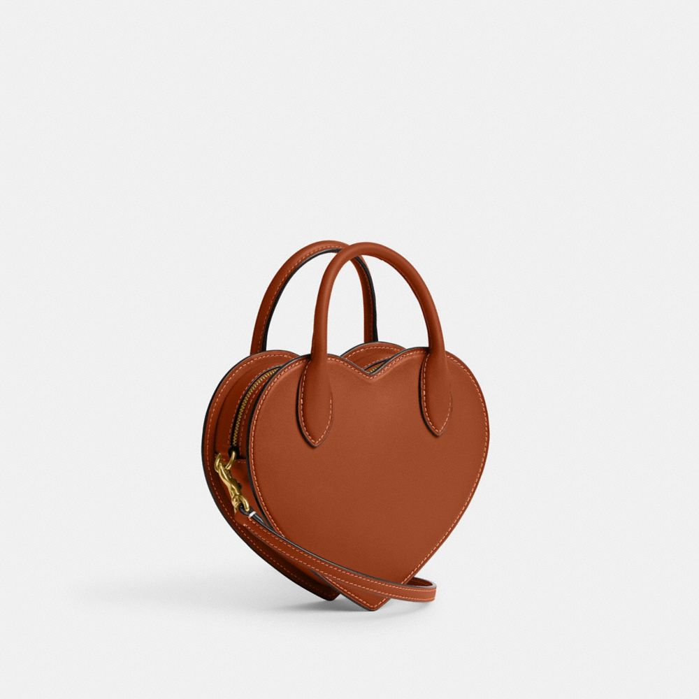 COACH®,HEART BAG IN REGENERATIVE LEATHER,Glovetanned Leather,Small,Brass/Burnished Amber,Angle View