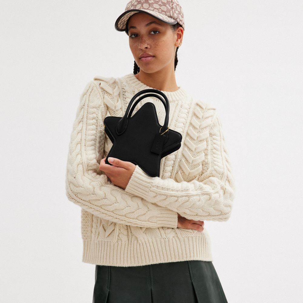 COACH®,Star Bag In Regenerative Leather,Leather,Lining Leather,Crossbody,3D Embellishment,Embossed,Logo,Casual,Black,Detail View