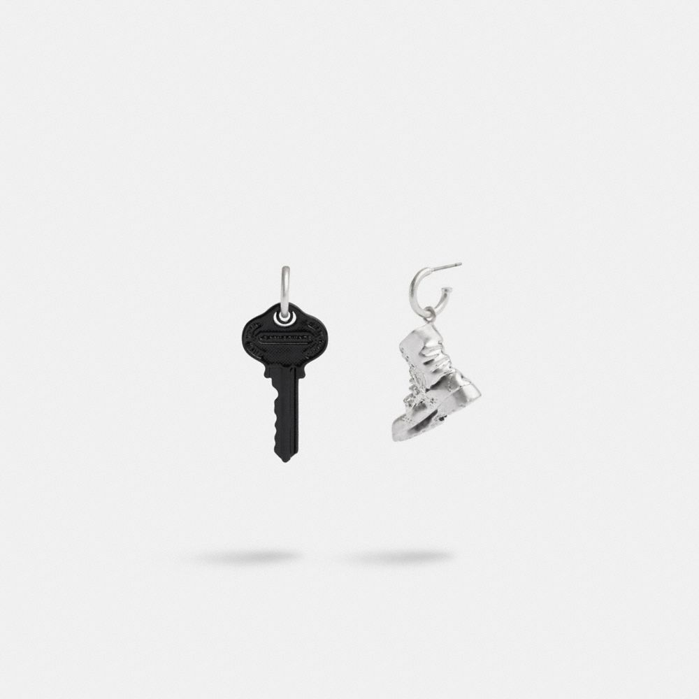 COACH®,KEY AND BOOT MISMATCH EARRINGS,Metal,Silver/Black,Front View