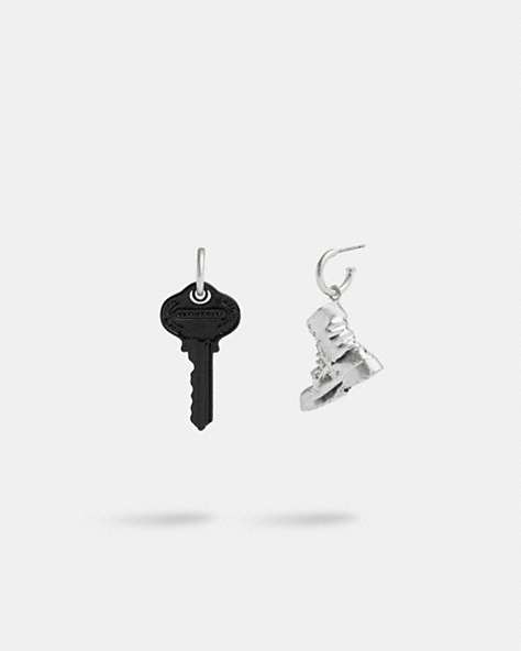 COACH®,KEY AND BOOT MISMATCH EARRINGS,Metal,Silver/Black,Front View